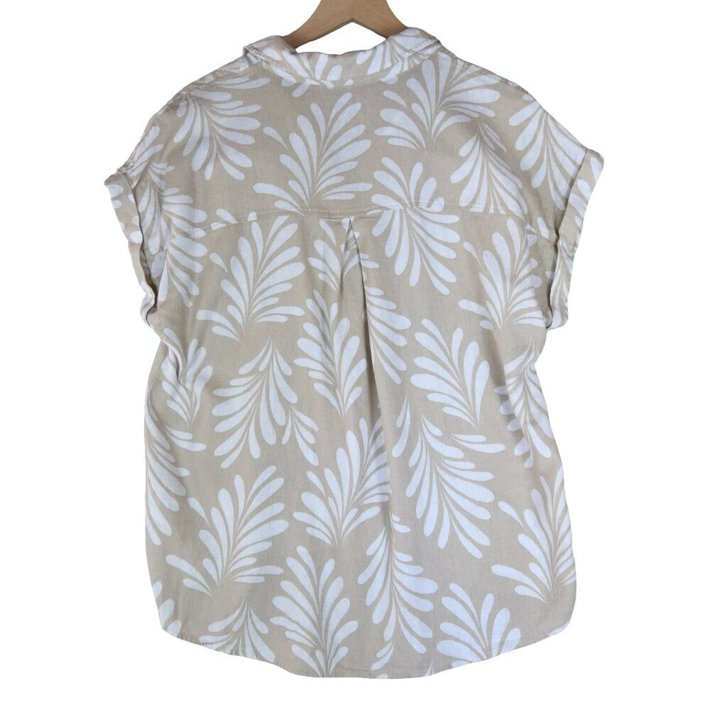 Ellen Tracy Linen Blend Top M Leaf Print Coastal Resort Blouse - Picture 3 of 8
